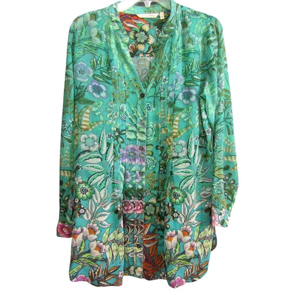 Soft Surroundings Luau Garden Top Tank Set Size S Green Floral Flowy Sheer Women - Picture 1 of 10